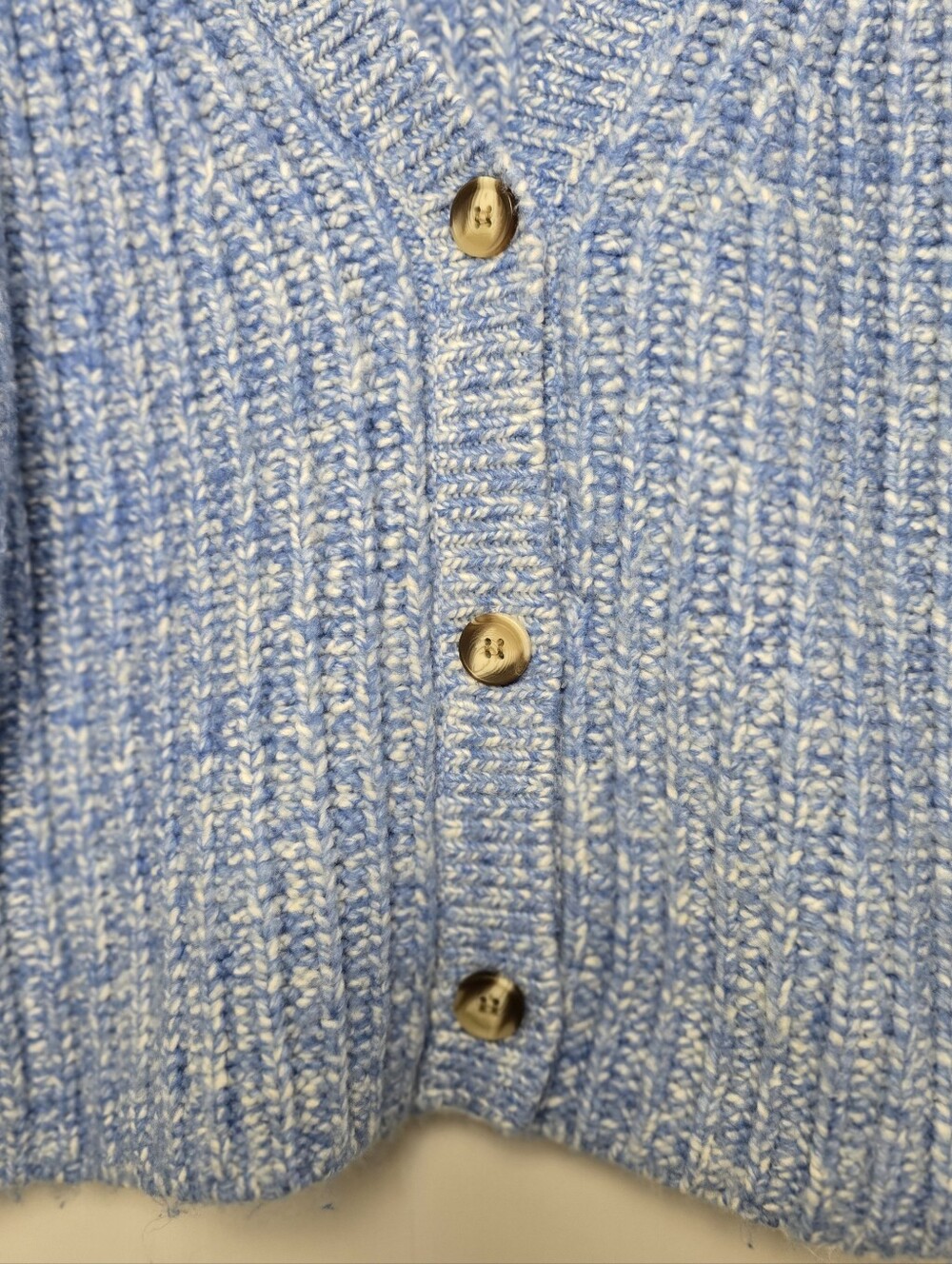 H&M Light Blue Melange Rib-Knit Cardigan Oversized Small Chunky Wool Blend - Picture 4 of 5